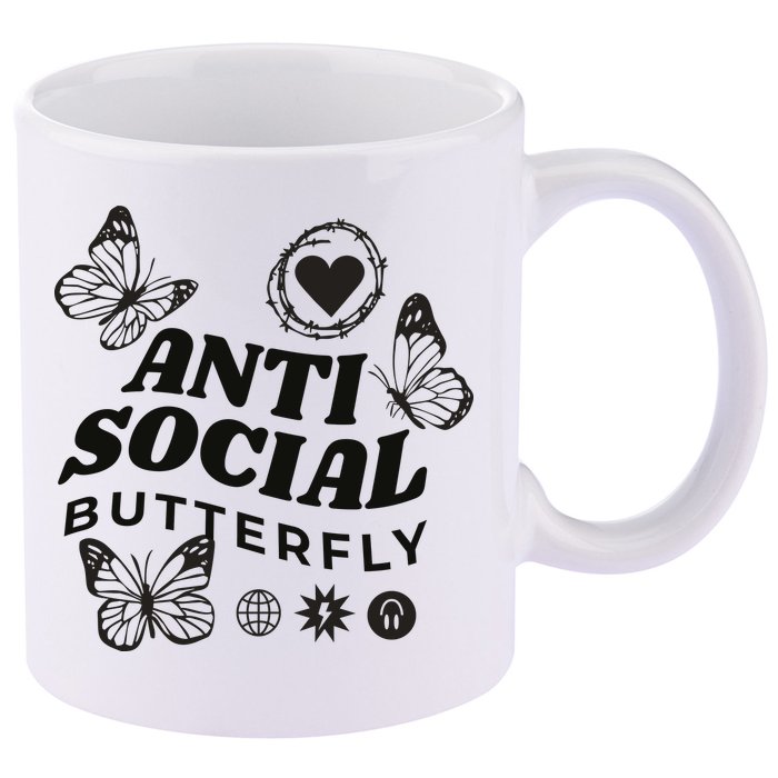 Anti Social Butterfly Retro 11oz C Handle Ceramic Mug