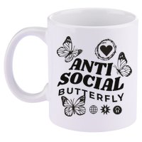 Anti Social Butterfly Retro 11oz C Handle Ceramic Mug