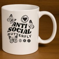 Anti Social Butterfly Retro 11oz C Handle Ceramic Mug