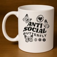 Anti Social Butterfly Retro 11oz C Handle Ceramic Mug