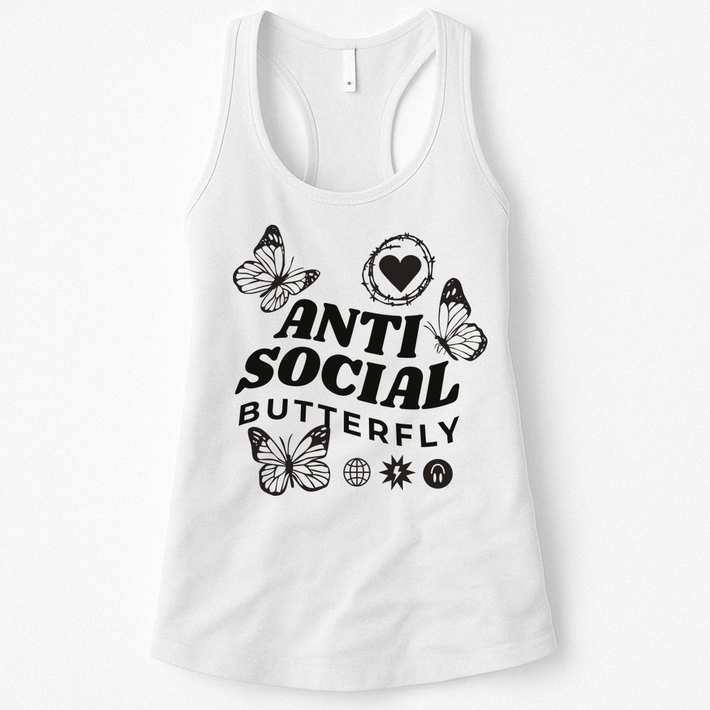 Anti Social Butterfly Retro Womens Tank Top