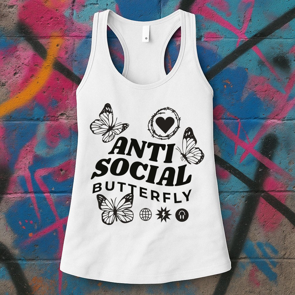 Anti Social Butterfly Retro Womens Tank Top