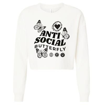 Anti Social Butterfly Retro Cropped Pullover Crew