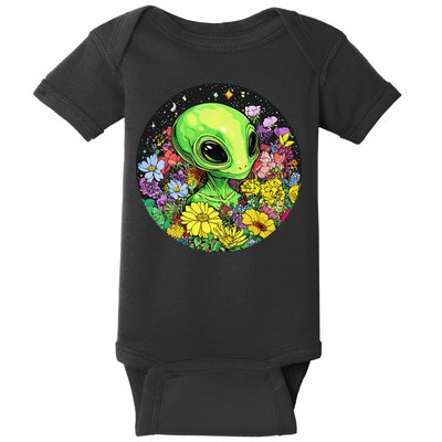 Alien Surrounded By Cosmic Flowers Baby Bodysuit