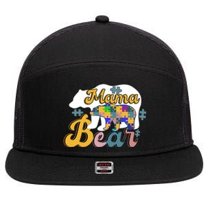 Autism Superpower Bear Mama Autism Awareness Day Gift 7 Panel Mesh Trucker Snapback Hat