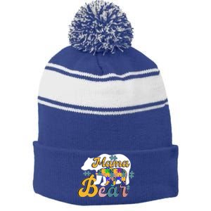 Autism Superpower Bear Mama Autism Awareness Day Gift Stripe Pom Pom Beanie