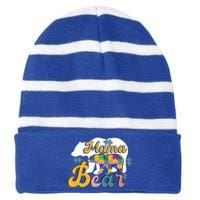 Autism Superpower Bear Mama Autism Awareness Day Gift Striped Beanie with Solid Band