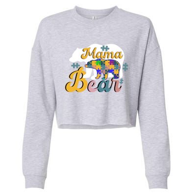 Autism Superpower Bear Mama Autism Awareness Day Gift Cropped Pullover Crew