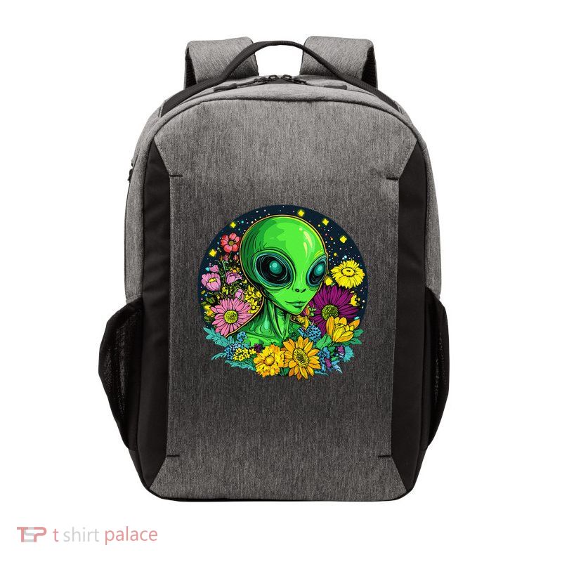 Alien Surrounded By Colorful Flowers Harmony Vector Backpack
