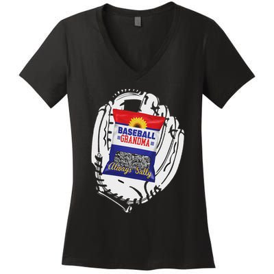 Always Salty Baseball Grandma With Sunflower Seeds Women's V-Neck T-Shirt
