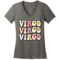 August September Birthday Groovy Astrology Zodiac Sign Virgo Women's V-Neck T-Shirt