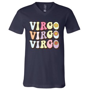 August September Birthday Groovy Astrology Zodiac Sign Virgo V-Neck T-Shirt