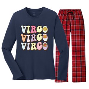 August September Birthday Groovy Astrology Zodiac Sign Virgo Women's Long Sleeve Flannel Pajama Set 