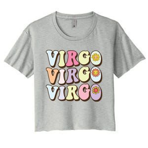 August September Birthday Groovy Astrology Zodiac Sign Virgo Women's Crop Top Tee