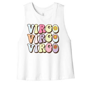 August September Birthday Groovy Astrology Zodiac Sign Virgo Women's Racerback Cropped Tank