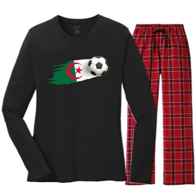 Algeria Soccer Ball Algeria Flag Jersey Algeria Football Women's Long Sleeve Flannel Pajama Set 