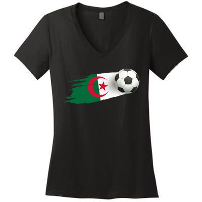 Algeria Soccer Ball Algeria Flag Jersey Algeria Football Women's V-Neck T-Shirt