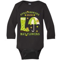 April Showers Bring May Flowers & Rubber Boots For Gardener Baby Long Sleeve Bodysuit