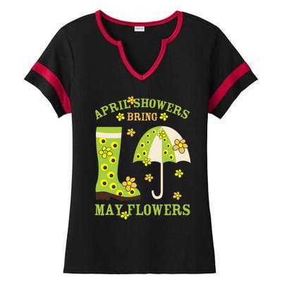 April Showers Bring May Flowers & Rubber Boots For Gardener Ladies Halftime Notch Neck Tee