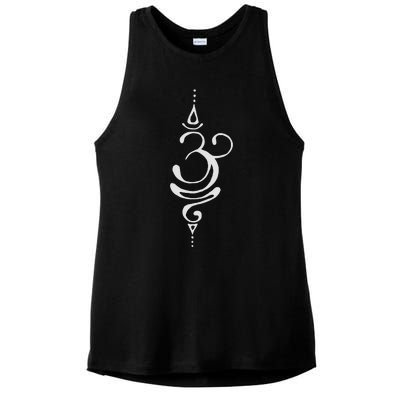 Ancient Sanskrit Breathe Om Yoga Meditation Symbol Ladies PosiCharge Tri-Blend Wicking Tank