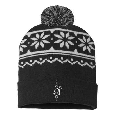 Ancient Sanskrit Breathe Om Yoga Meditation Symbol USA-Made Snowflake Beanie