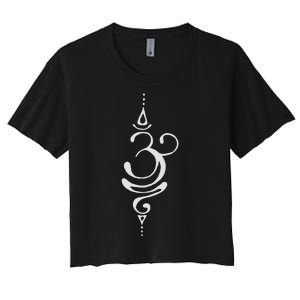 Ancient Sanskrit Breathe Om Yoga Meditation Symbol Women's Crop Top Tee