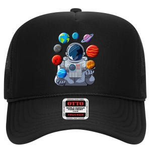 Astronaut Space Balloons Moon Mars Planets Astronaut High Crown Mesh Back Trucker Hat