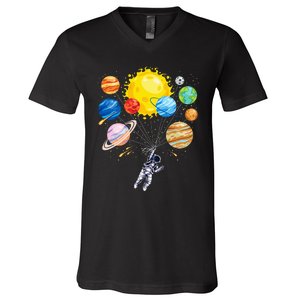 Astronaut Space Balloon Planet Science Solar System V-Neck T-Shirt