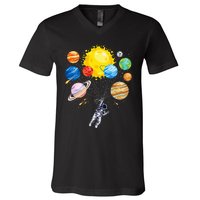 Astronaut Space Balloon Planet Science Solar System V-Neck T-Shirt