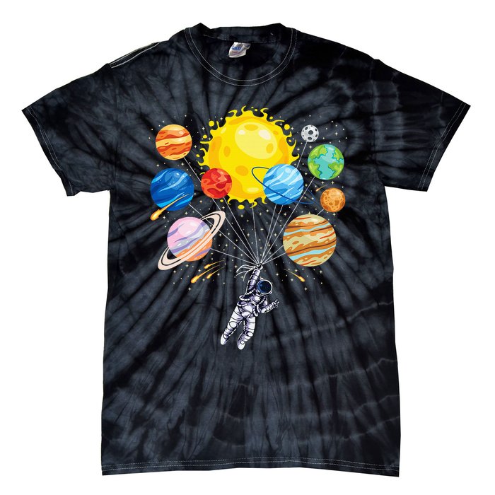 Astronaut Space Balloon Planet Science Solar System Tie-Dye T-Shirt