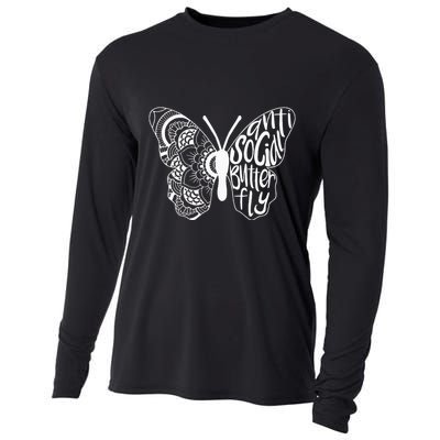 Anti Social Butterfly Introvert Funny Sarcastic Cooling Performance Long Sleeve Crew