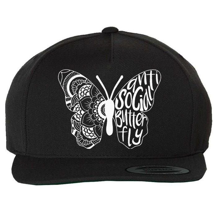 Anti Social Butterfly Introvert Funny Sarcastic Wool Snapback Cap