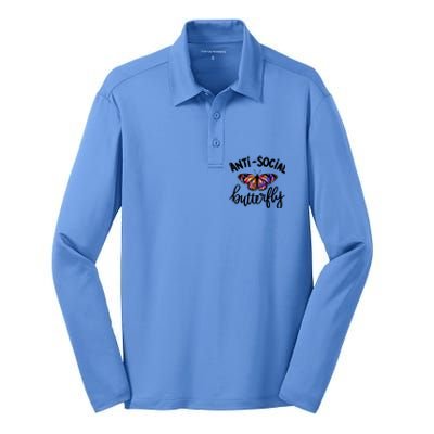 Anti Social Butterfly Silk Touch Performance Long Sleeve Polo