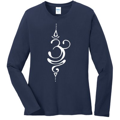 Ancient Sanskrit Breathe Om Yoga Meditation Symbol Ladies Long Sleeve Shirt