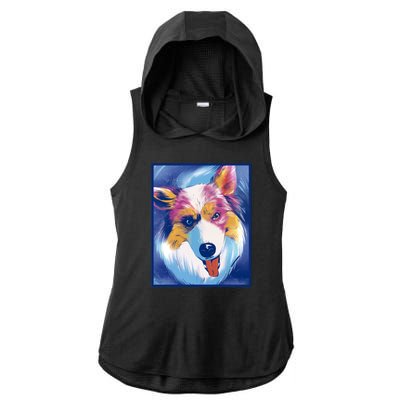 Australian Shepherd Colorful Dog Ladies PosiCharge Tri-Blend Wicking Draft Hoodie Tank