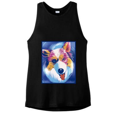 Australian Shepherd Colorful Dog Ladies PosiCharge Tri-Blend Wicking Tank