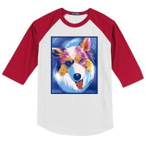 Australian Shepherd Colorful Dog Kids Colorblock Raglan Jersey