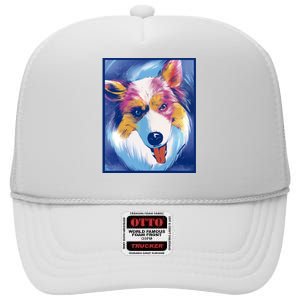 Australian Shepherd Colorful Dog High Crown Mesh Back Trucker Hat