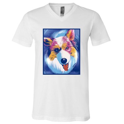 Australian Shepherd Colorful Dog V-Neck T-Shirt