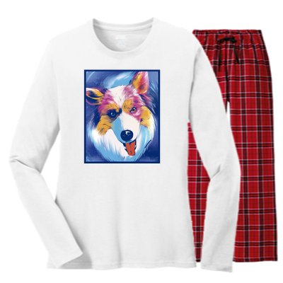 Australian Shepherd Colorful Dog Women's Long Sleeve Flannel Pajama Set 