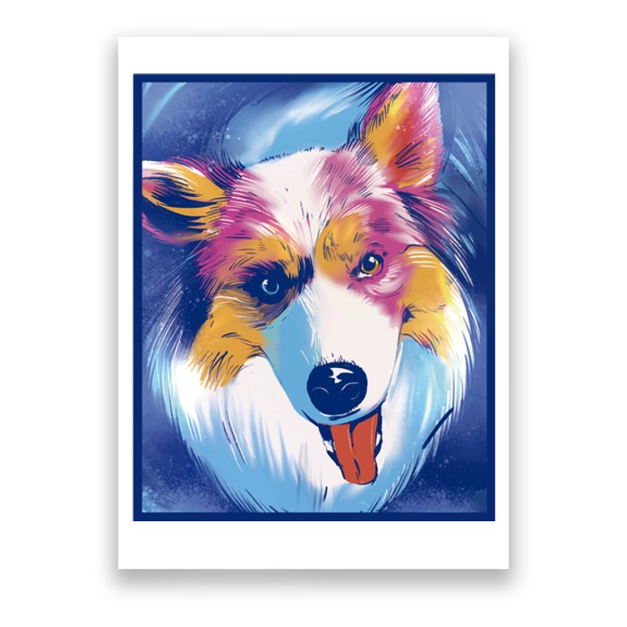 Australian Shepherd Colorful Dog Poster