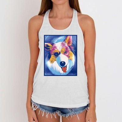 Australian Shepherd Colorful Dog Women's Knotted Racerback Tank