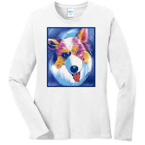 Australian Shepherd Colorful Dog Ladies Long Sleeve Shirt