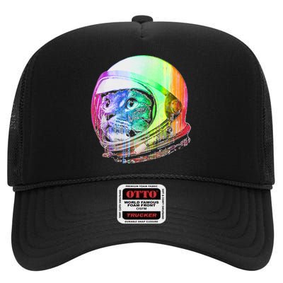 Astronaut Space Cat (Digital Rainbow Version) High Crown Mesh Back Trucker Hat