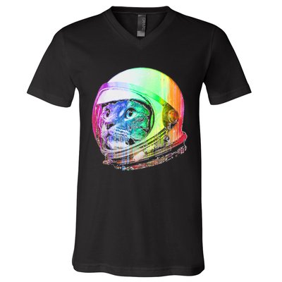 Astronaut Space Cat (Digital Rainbow Version) V-Neck T-Shirt