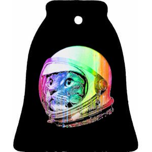 Astronaut Space Cat (Digital Rainbow Version) Ceramic Bell Ornament