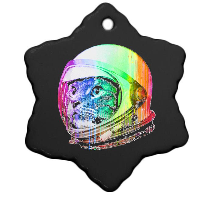 Astronaut Space Cat (Digital Rainbow Version) Ceramic Star Ornament