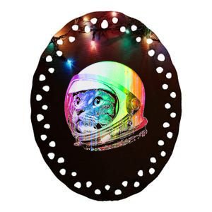 Astronaut Space Cat (Digital Rainbow Version) Ceramic Oval Ornament