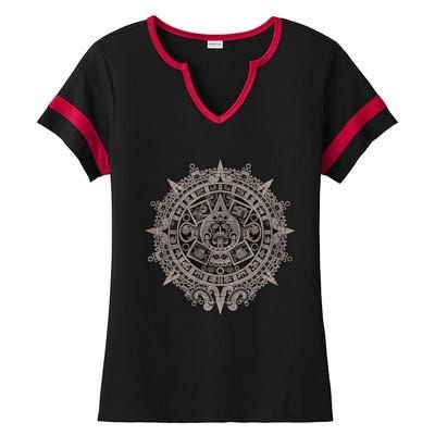 Aztec Sun Calendar Aztec Sun Stone Mayan Sun Symbol Ladies Halftime Notch Neck Tee