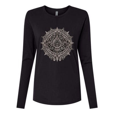 Aztec Sun Calendar Aztec Sun Stone Mayan Sun Symbol Womens Cotton Relaxed Long Sleeve T-Shirt